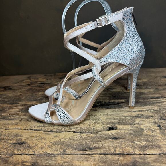 Jewel by Badgley Mischka Rhinestone Heels Pumps Stilettos Strappy Women's 8.5 - Picture 7 of 11